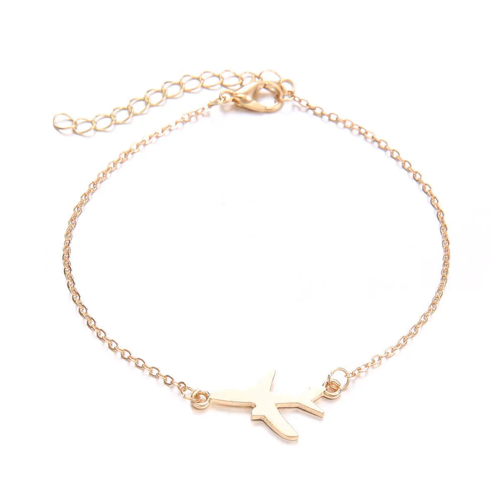 Three heart-shaped aircraft map charm bracelets with electroplated finish in bohemian style
