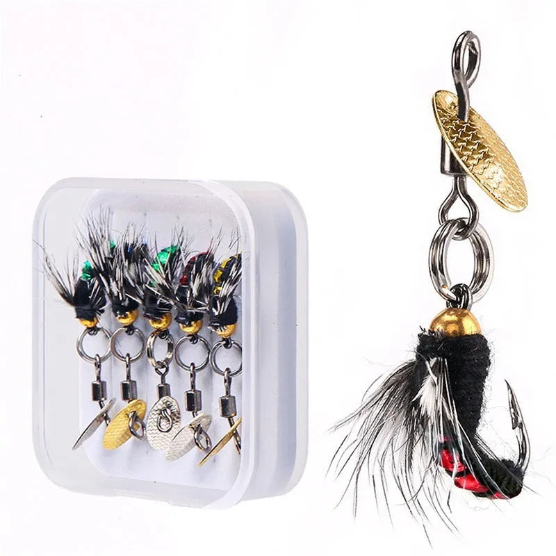 Bionic poisonous mosquito hook 5-piece fishing set with multicolour insect patterns