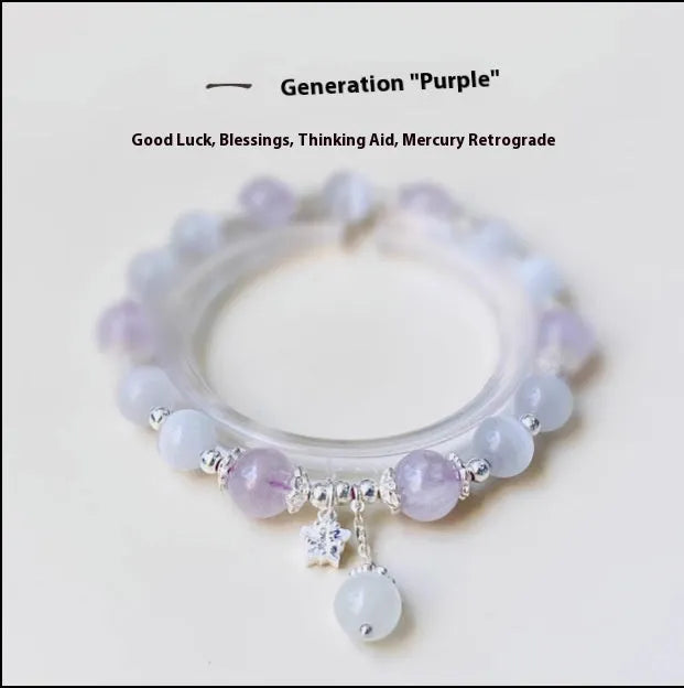 Opal amethyst crystal bracelet with moon shape over 20mm, handcrafted women's jewellery