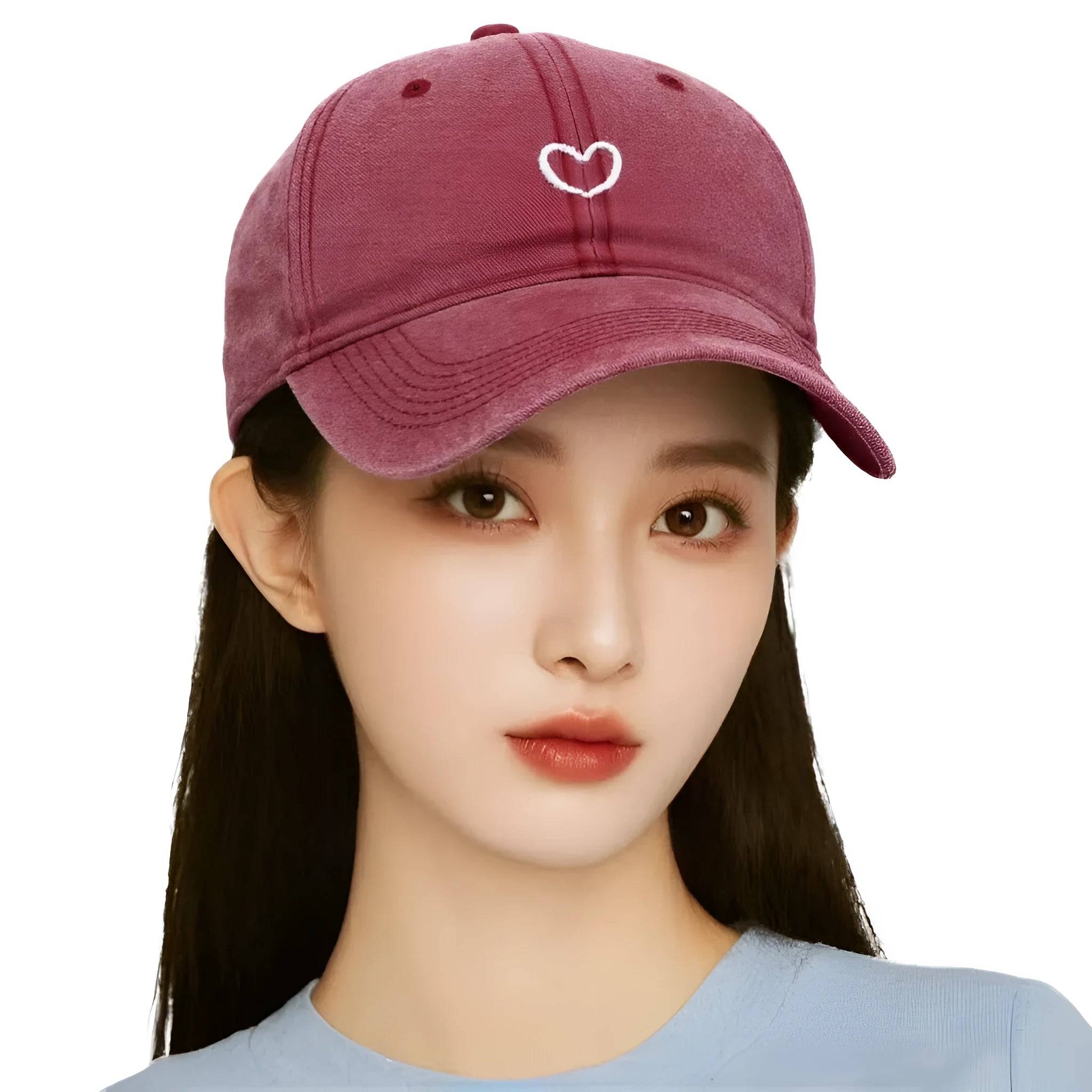 Artistic retro small love embroidered soft top cotton peaked cap in adjustable size.