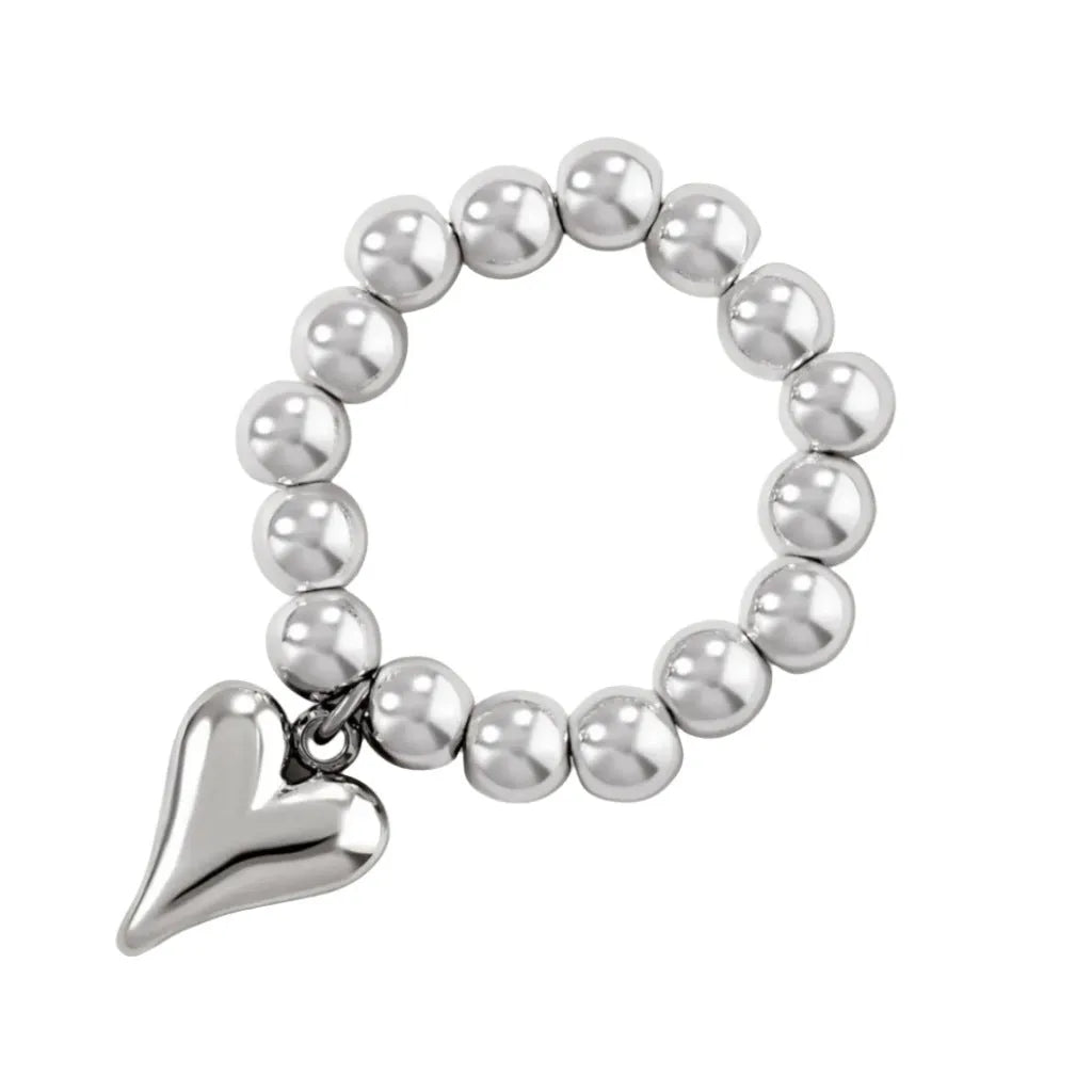 Handmade elastic love ring with geometric heart charm on beaded string