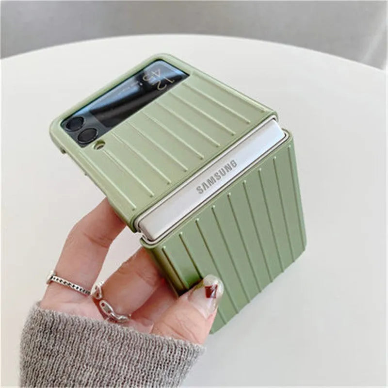 Samsung Z Flip3 flip-type mobile phone case in a choice of seven solid colours showing ultra-thin design.