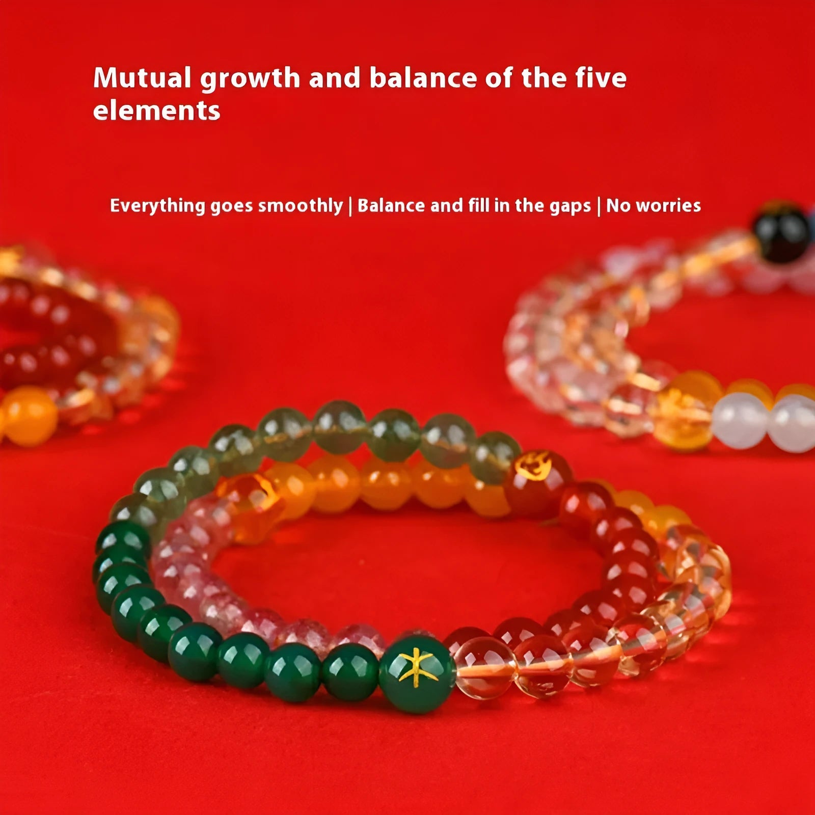 Handmade Duobao crystal double ring bracelet for women in five element colours.