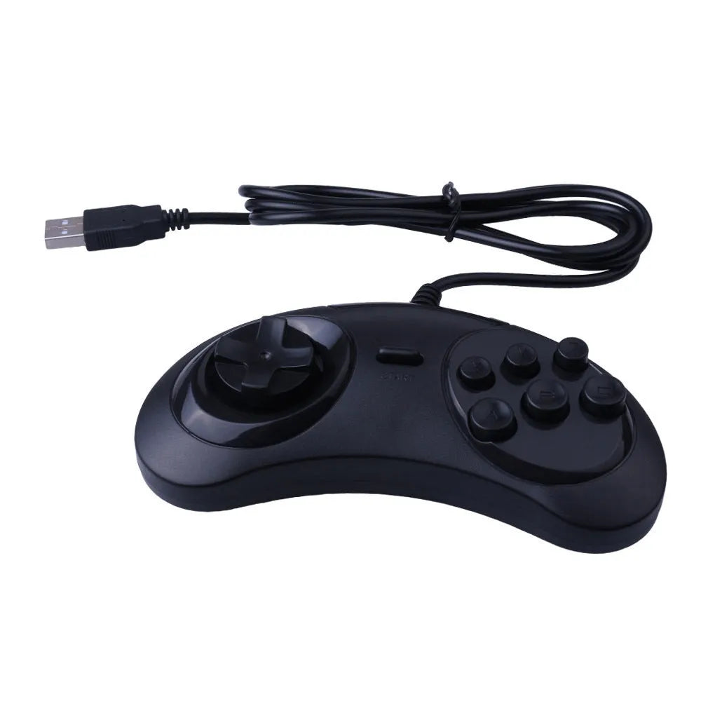 Black Sega USB PC game controller with 1.8 metre cable, dimensions 15.5 x 8.5 x 2.5 cm