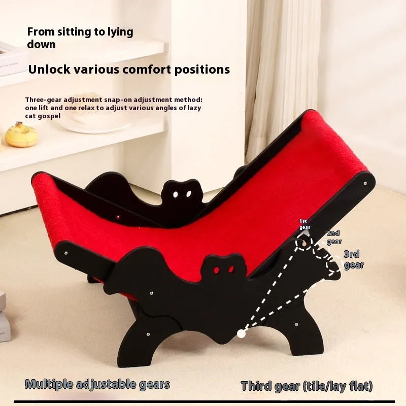 Halloween bat-shaped wooden cat recliner pet bed in black and red colours