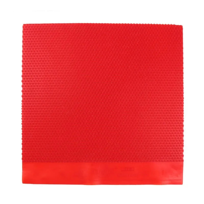 Single uncut sheet of black and red small particle table tennis rubber.