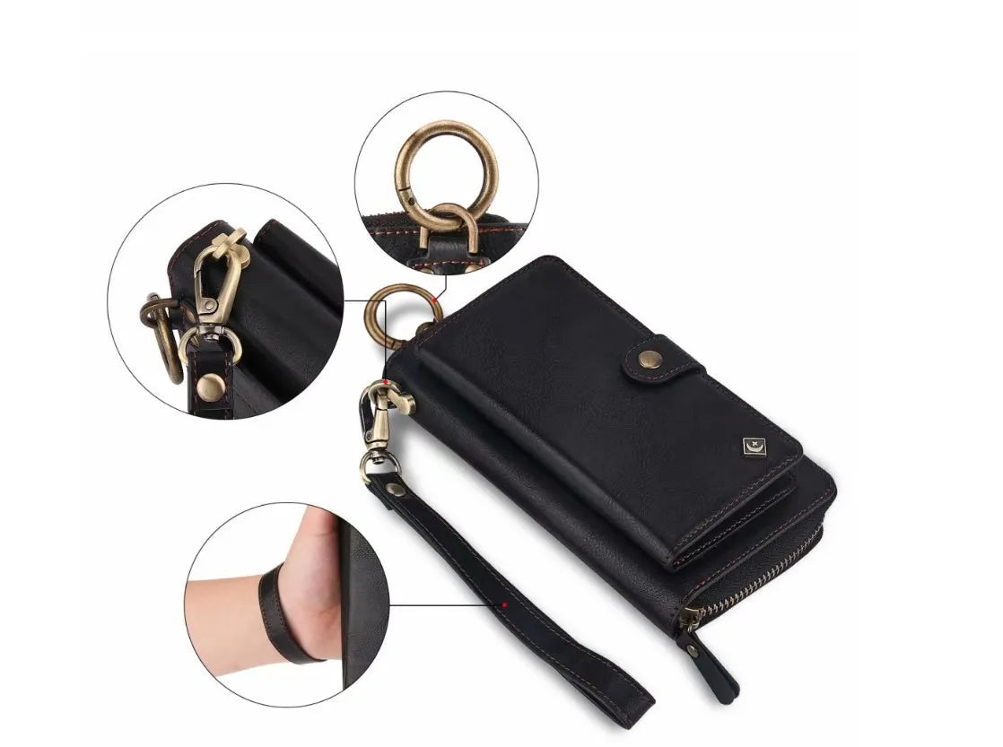 Black imitation leather wallet phone case with zip closure for Samsung Galaxy Note8.