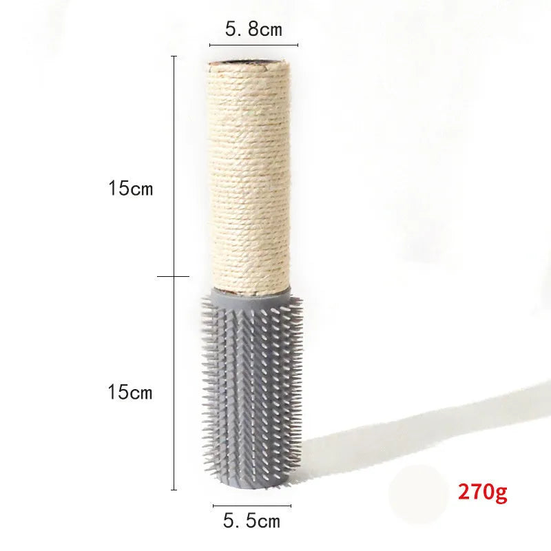 Brown sisal cat scratching post with face scratching device measuring 30cm tall
