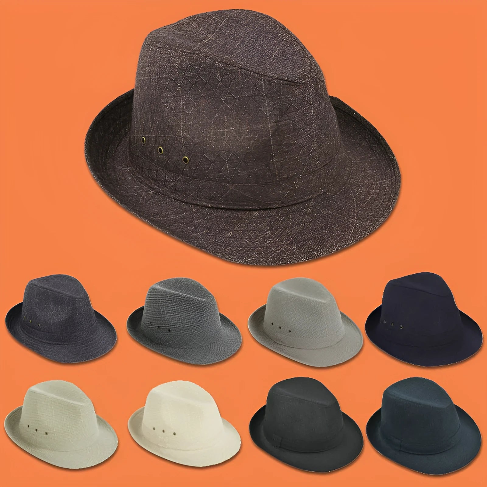 Classic thickened suit material fedora hat for men shown in a selection of available colours.
