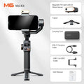 Black AI face tracking three-axis smartphone stabiliser with magnetic fill light mounted on tripod