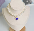 Decorative pearl and love gem cat collar necklace in a choice of colours on size guide.