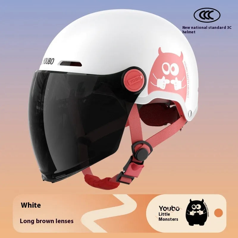 White ABS universal electric motorcycle helmet with high-definition long mirror visor for couples commuting