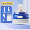 Handheld desktop vacuum cleaner in blue with USB charging cable