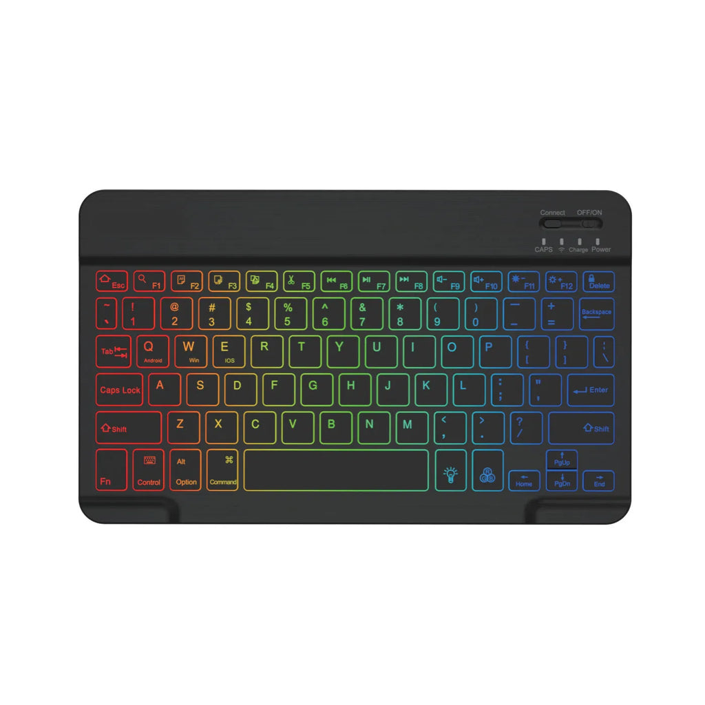 10-inch backlit Bluetooth keyboard with colourful light options for mobile phone and tablet connection
