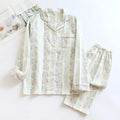 Japanese sweet style women's cotton gauze homewear two-piece set with long sleeves and trousers.