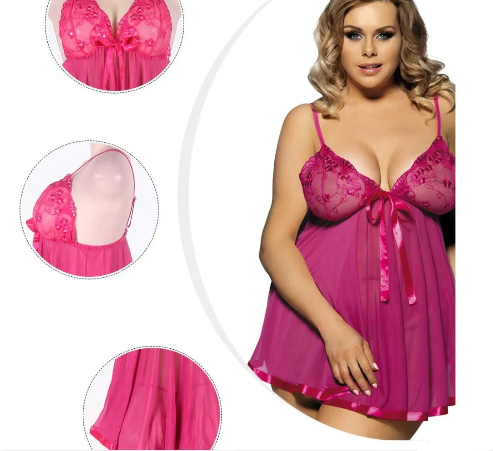 A purple seamless lace sleepdress for women, shown on a hanger, available in sizes up to 6XL.