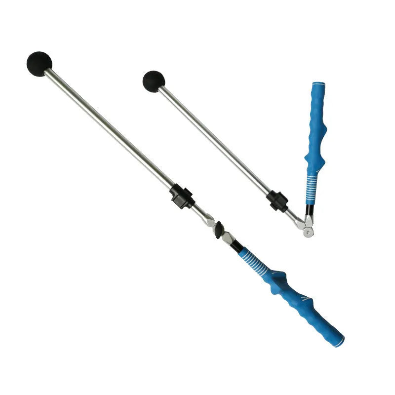 Golf folding swing trainer with aluminium shaft and rubber grip extended to 110cm, black colour