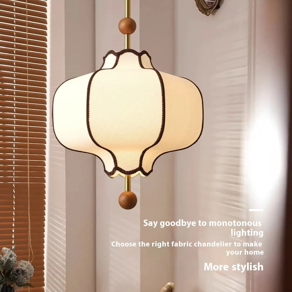 Retro French style solid wood fabric craft chandelier for bedroom dining room 220V