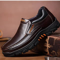 Men's black and brown genuine cowhide leather slip-on business casual shoes with rubber soles