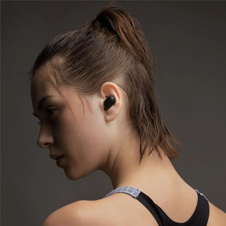 Black Redmi AirDots 2 True Wireless Bluetooth earbuds and charging case.
