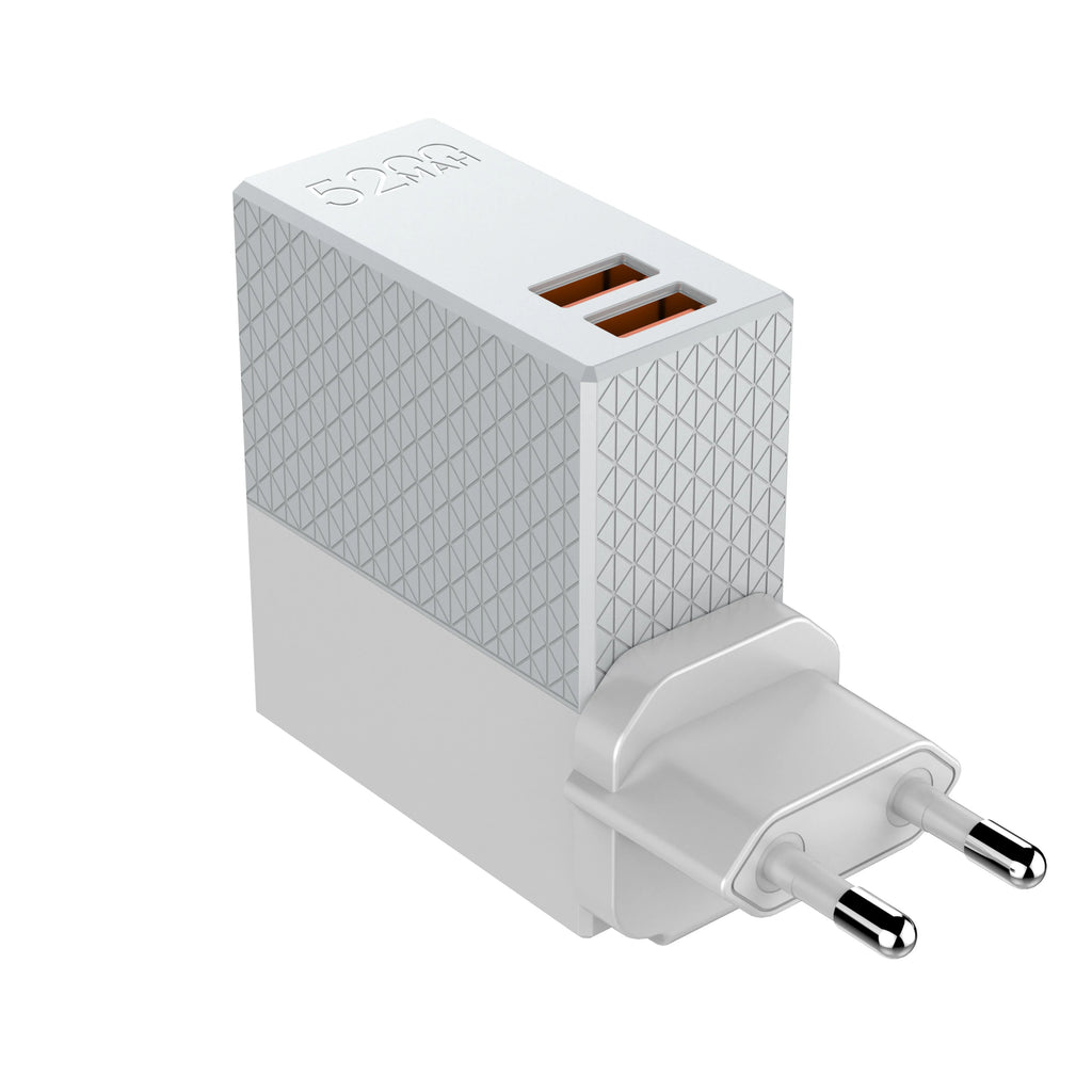White two-in-one power bank charger with built-in plug, showing compact 71.5mm size.