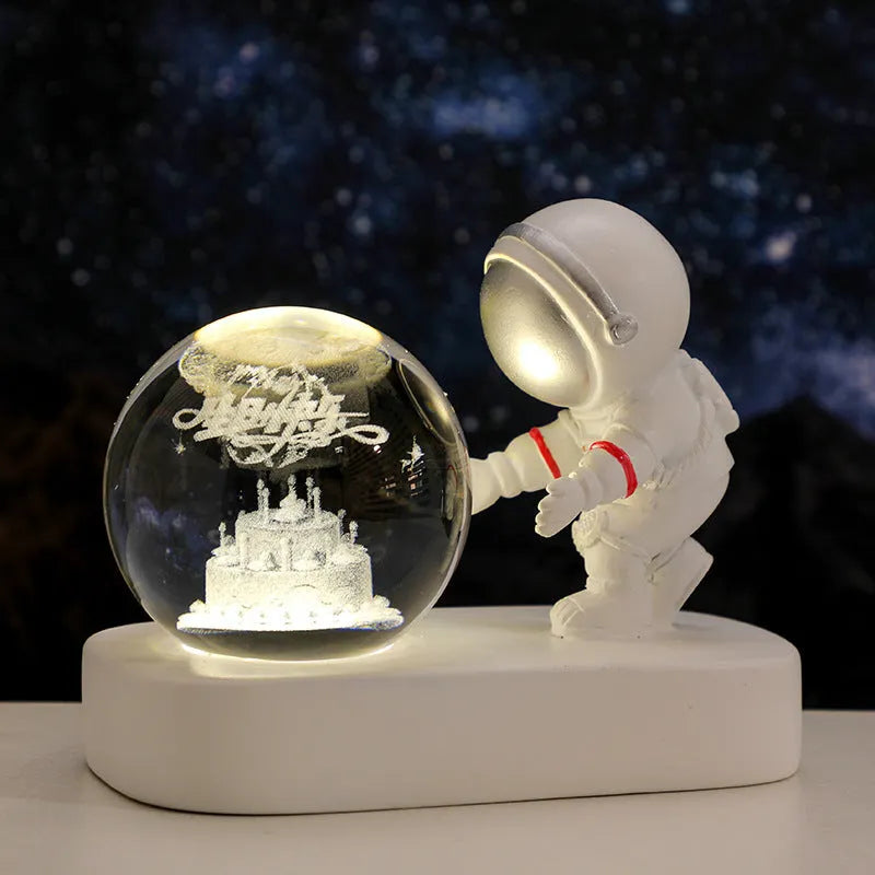 6cm glowing crystal ball night light with astronaut and planetary 3D pattern, USB cable included