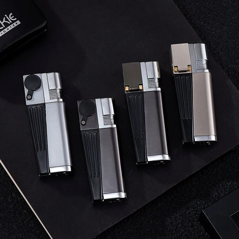 Refillable metal pipe lighter with foldable cover and built-in smoking bowl