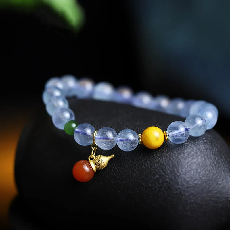 Aquamarine crystal bracelet with 8mm geometric beads in ethnic retro design