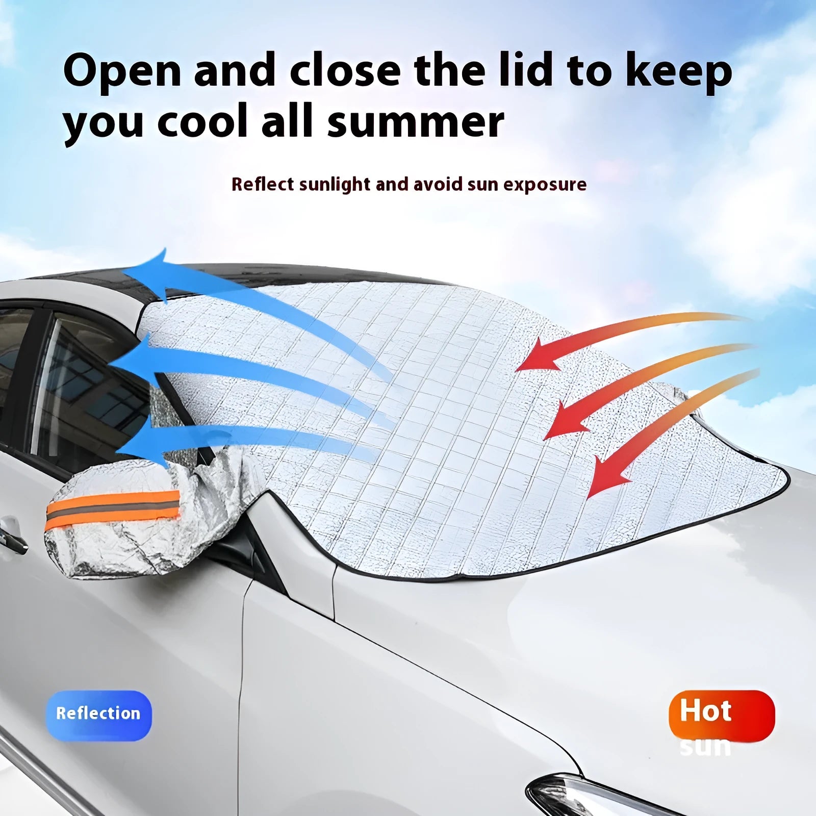 Large SUV winter car cover with aluminium foil material and magnetic edge attachments