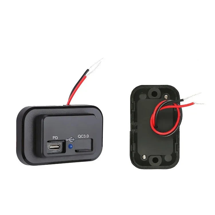 Black QC3.0 fast car charger with TYPE-C interface showing 36W output rating