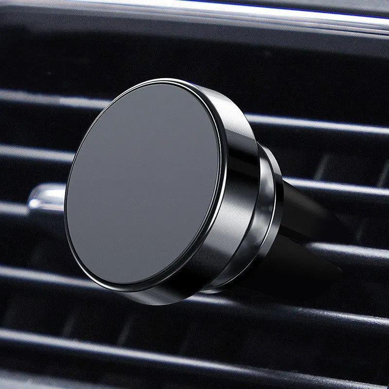 Magnetic car phone holder with aluminium alloy construction in black, gold, and silver colour options