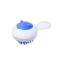 Automatic cleaning pet bath brush with soft gel bristles in blue and orange colour options for dog and cat grooming