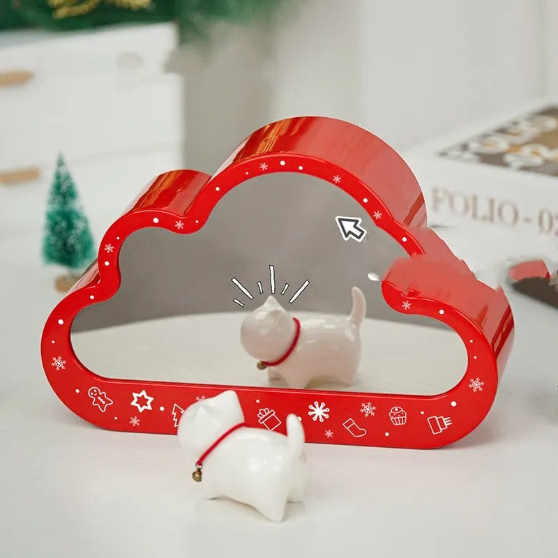Assembled building block cloud night lamp with LED lights and decorative mirror frame showing fairy tale Christmas tree design