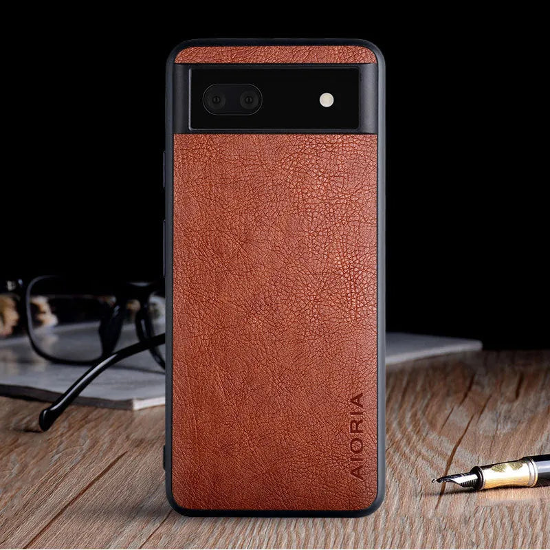 Google Pixel 6A phone case in PU leather with glass back protection in business classic style