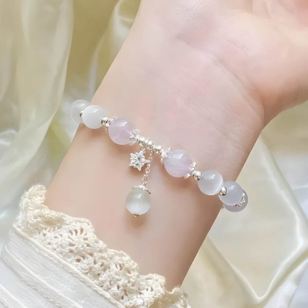 Opal amethyst crystal bracelet with moon shape over 20mm, handcrafted women's jewellery
