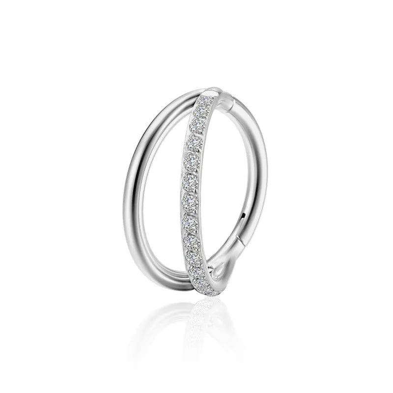 F136 titanium alloy nose ring stud shown in silver, gold, black and rose gold finishes.