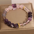 Purple women's bracelet with natural amethyst stones and crystal rhinestone design, measuring 10mm.