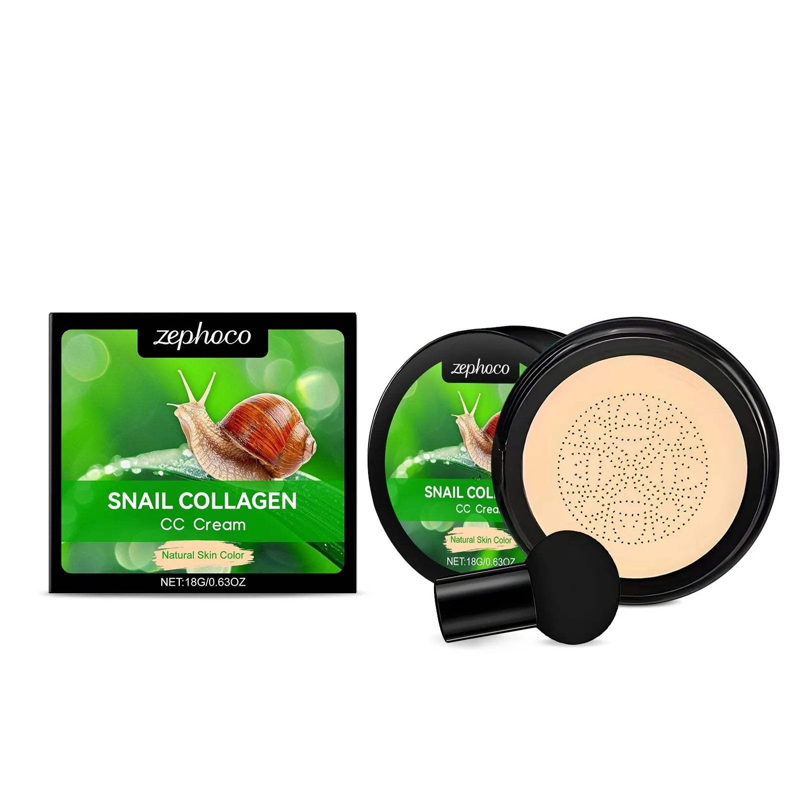 ZEPHOCO moisturising CC cream foundation tube with mushroom powder puff