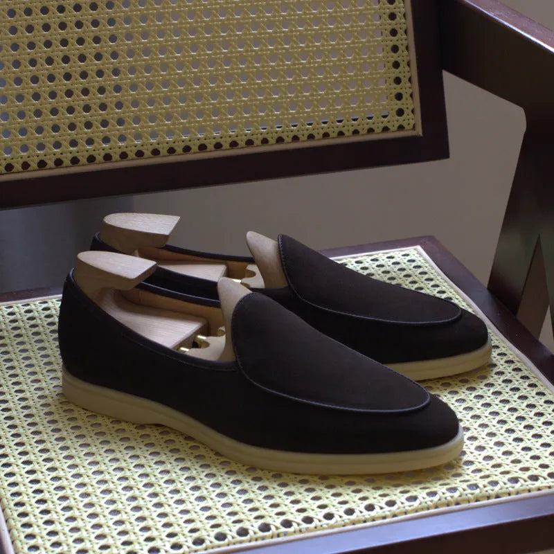 Men's genuine cowhide leather loafers in multiple colours with TPR sole and low tube socks design