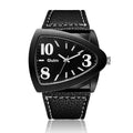 Men's casual quartz watch with triangle belt strap in brown, black, or blue colour option