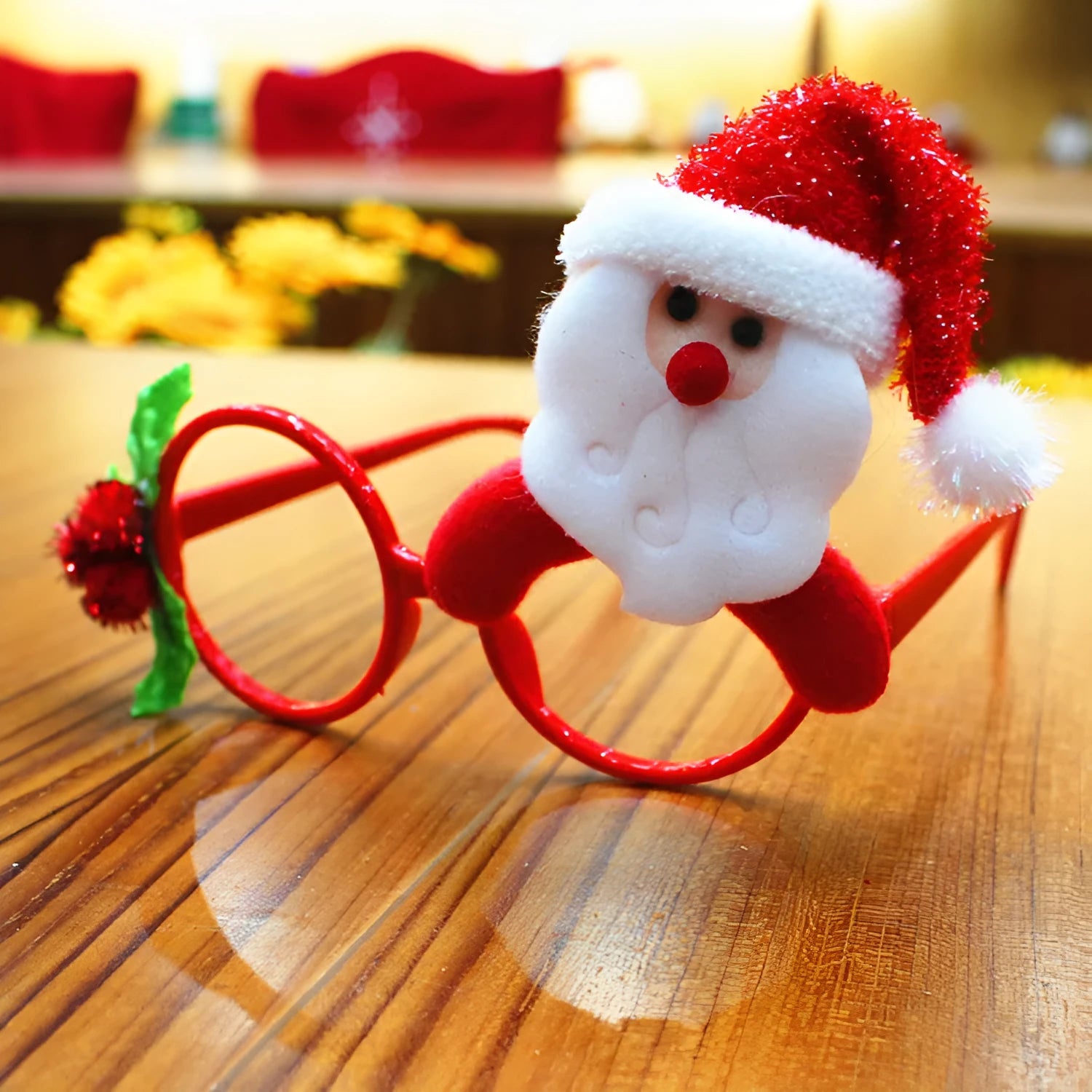 Plastic Christmas glasses frame with festive design measuring 14.5 cm wide