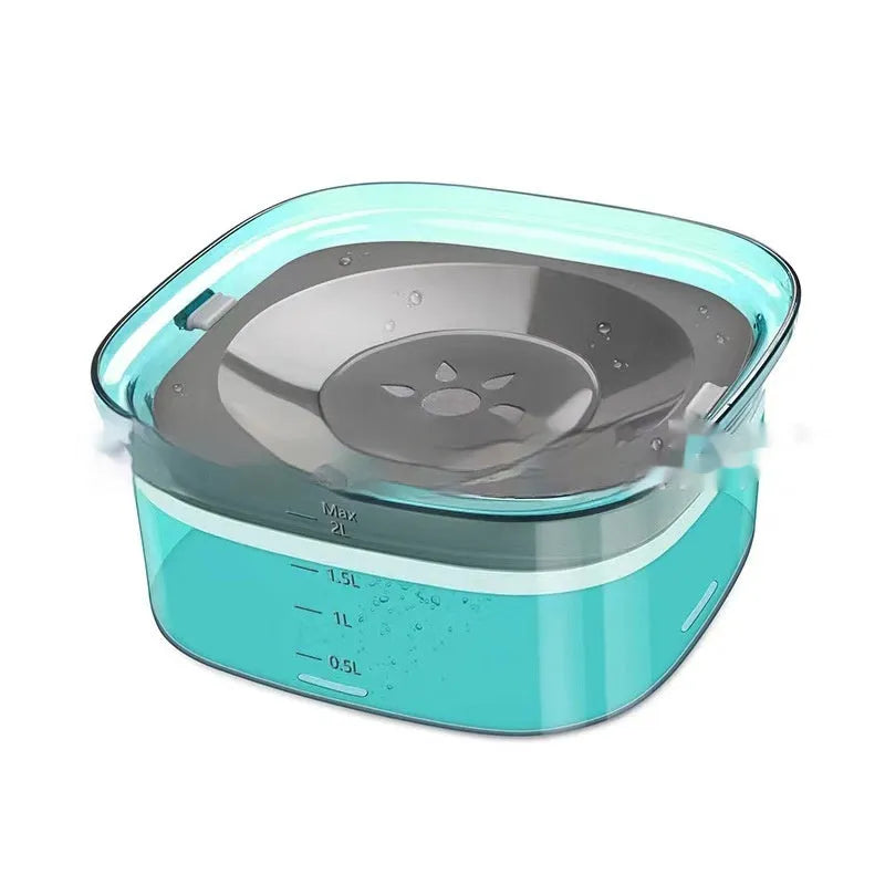 Transparent large capacity dog water bowl with floating disk and anti-spill design