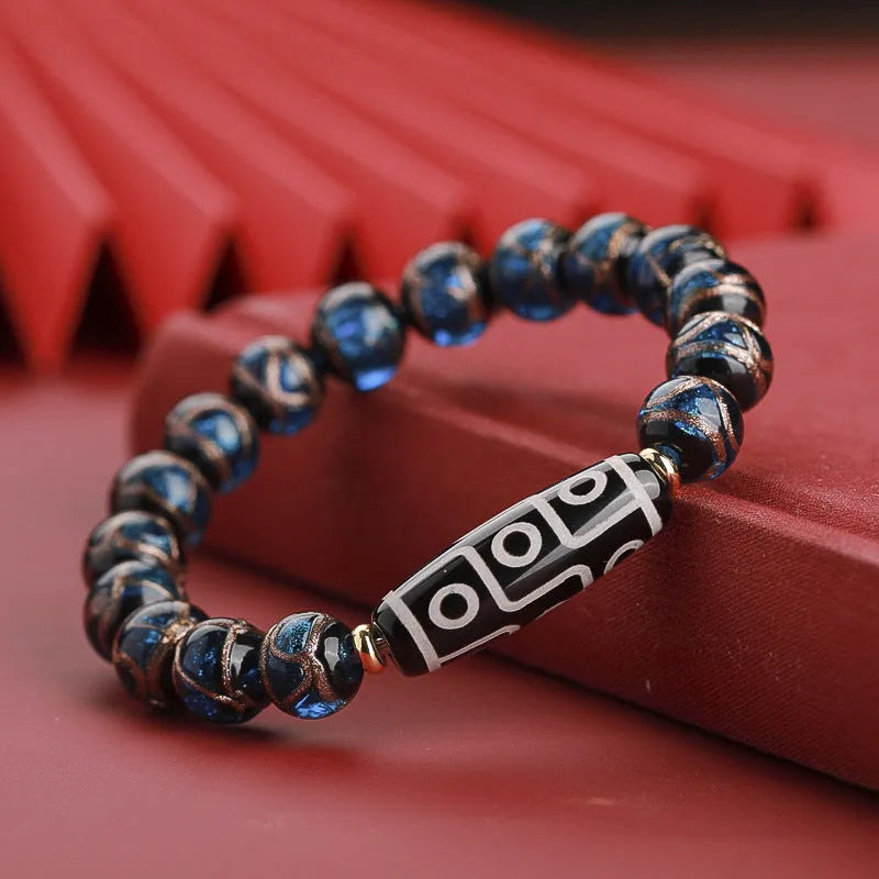 Chinese style coloured glaze bracelet with year snake lucky beads in three bead sizes