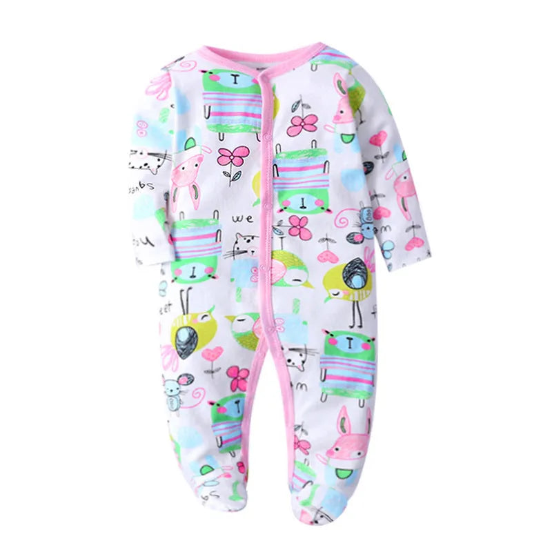 Cotton baby one-piece romper with dinosaur print in blue, sized for 6-month infants.