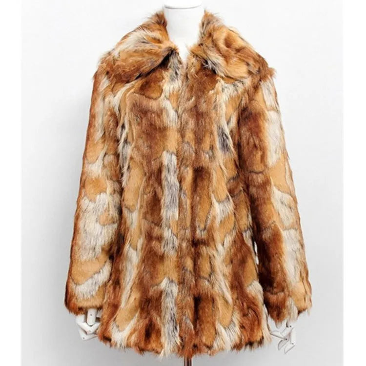 Women's tiger print faux fur slim leather jacket, long sleeve street fashion coat.