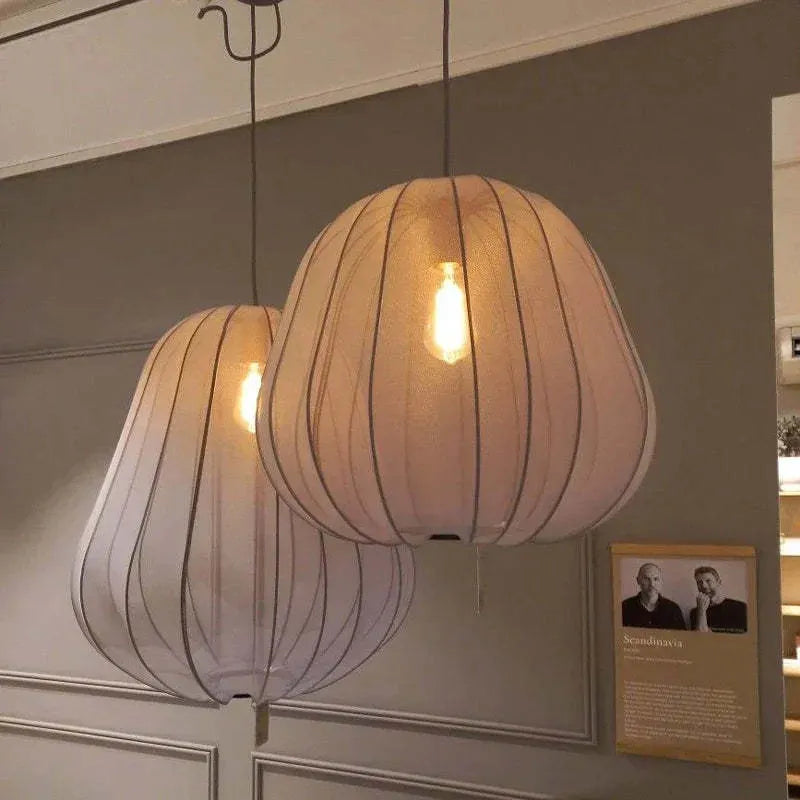 Japanese-style iron branch ceiling lamp, a pumpkin light in white or grey-blue with LED tricolour light.