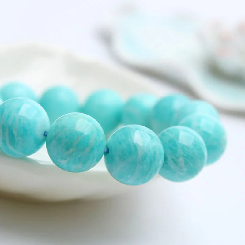 Amazonite natural stone bracelet with blue-green beads in unisex design