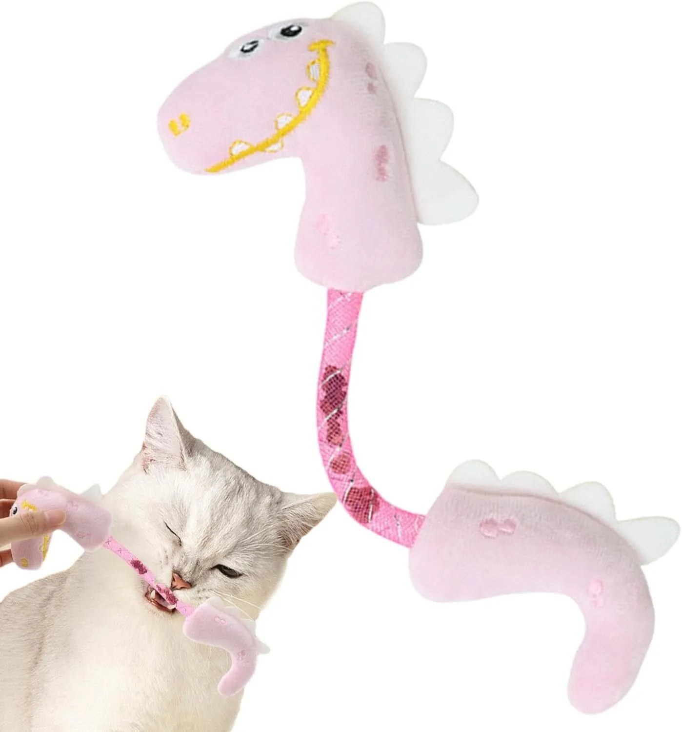 Four-piece cat toy bundle with plush fish, bunny, mouse, rope and spring toys for indoor cats