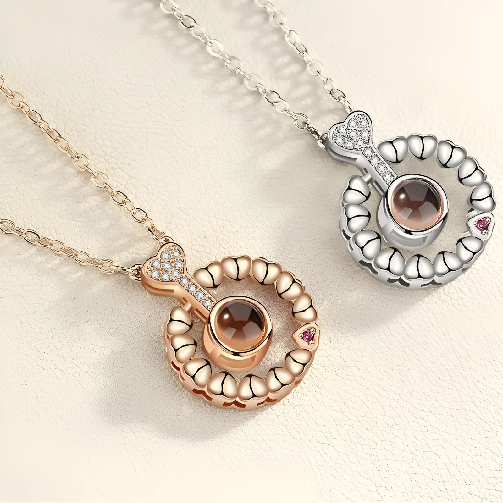 Gold love projection necklace with 100 languages pendant on 50cm copper chain