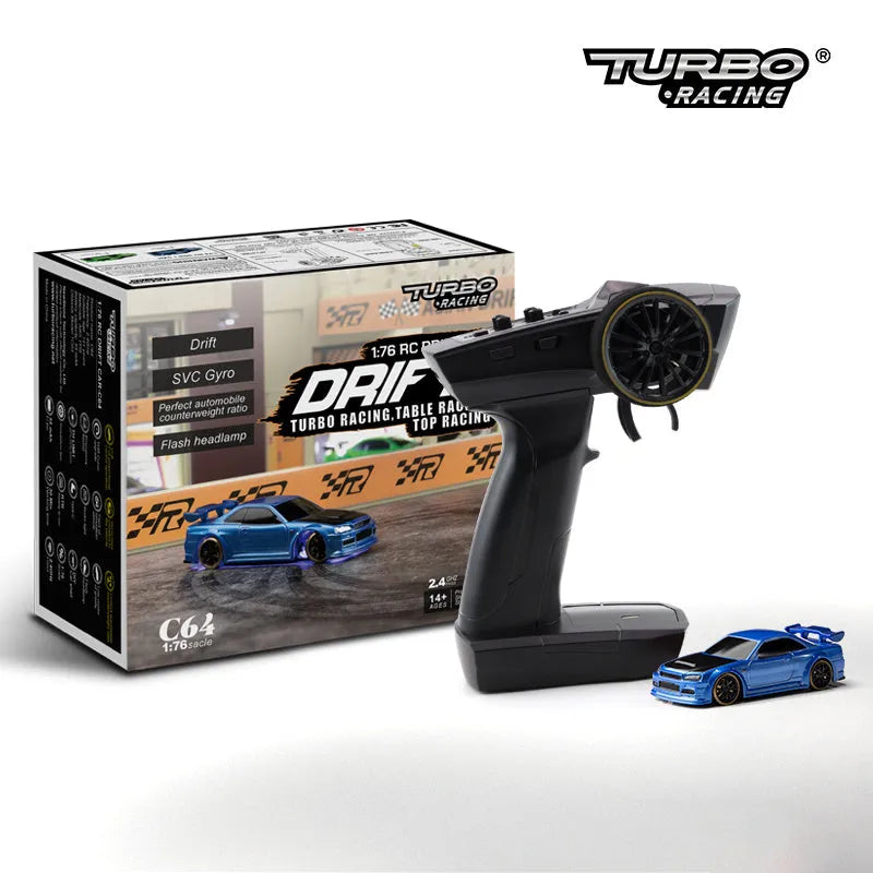 Turbo Racing C64 blue remote control drift car with handle-style transmitter